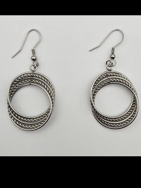 Silver Double Hoop Drop Earrings - Women Jewelry